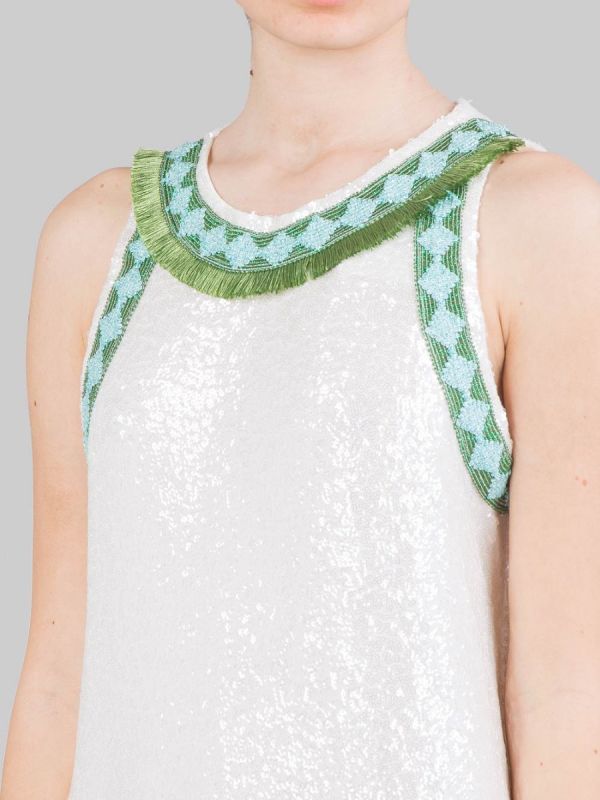 MINI ABITO BIANCO IN PAILLETTES CON PROFILI DECORATI