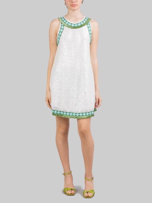 MINI ABITO BIANCO IN PAILLETTES CON PROFILI DECORATI