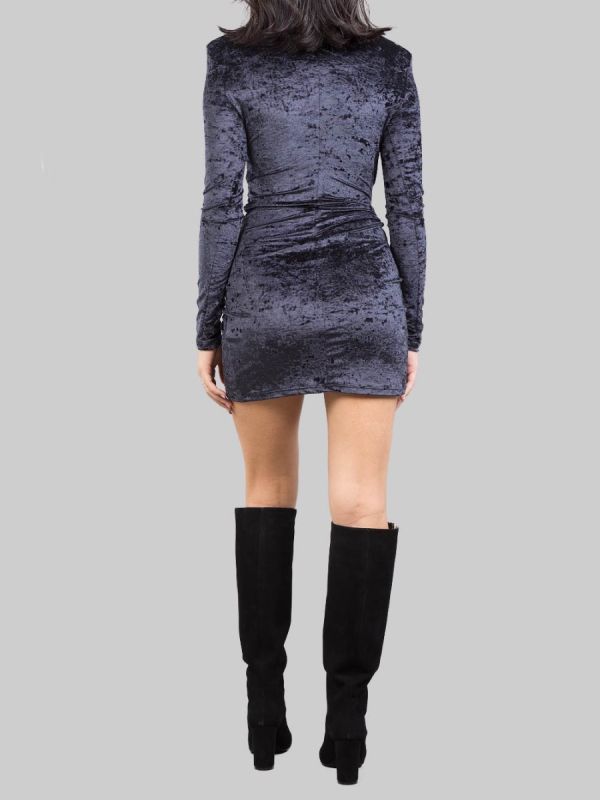 BLACK CHENILLE MINI DRESS WITH DEEP NECKLINE AND NECKLACE