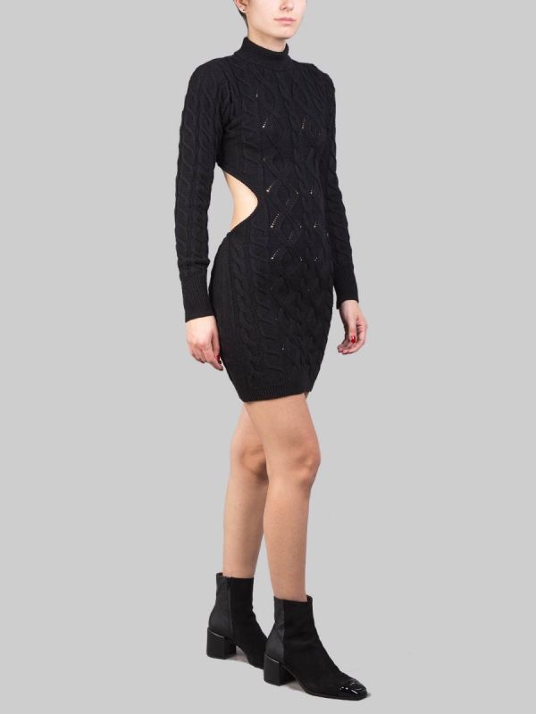 BLACK WOVEN MESH MINI DRESS WITH BACKLESS NECKLINE