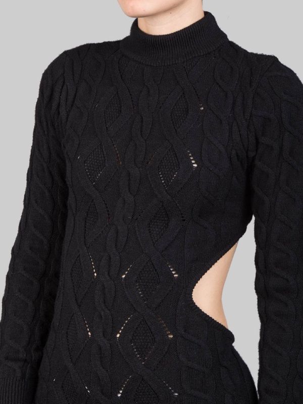 BLACK WOVEN MESH MINI DRESS WITH BACKLESS NECKLINE