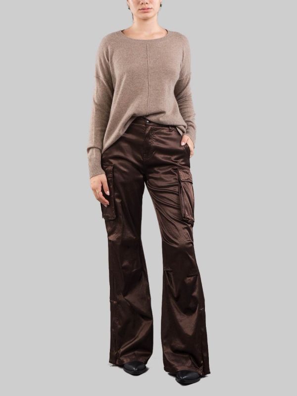 PANTALONI CARGO IN RASO ELASTICIZZATO MARRONE