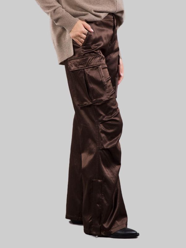 PANTALONI CARGO IN RASO ELASTICIZZATO MARRONE
