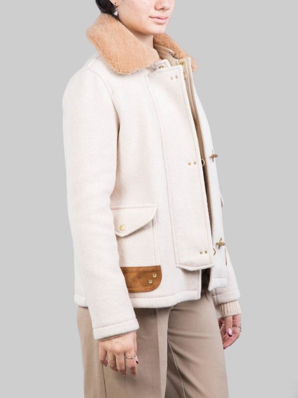 GIACCA 3 GANCI IN LANA  EFFETTO VINTAGE CON COLLETTO IN ECO SHEARLING