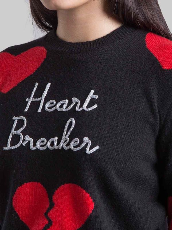 MAGLIA GIROCOLLO NERA CON GRAFICA "HEART BREAKER"