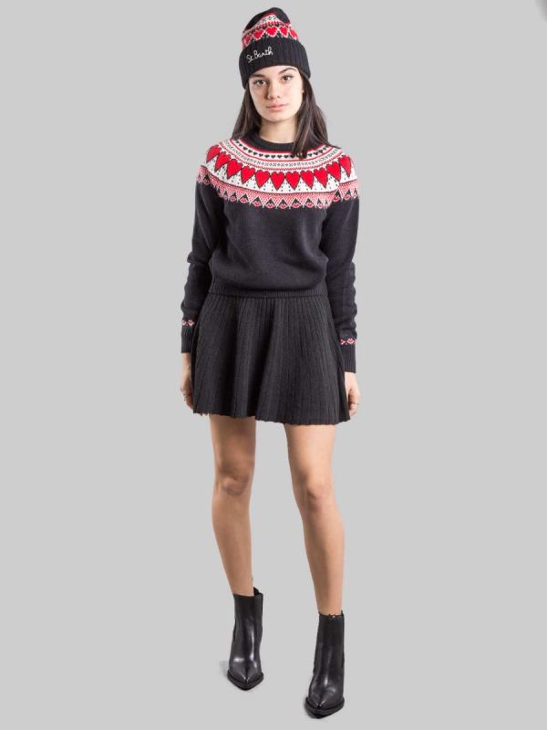 MAGLIA PULLOVER IN STILE NORDICO NERA A FANTASIA CUORI