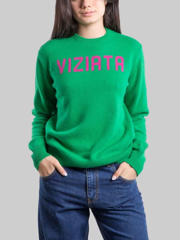MAGLIA GIROCOLLO VERDE CON GRAFICA "VIZIATA"