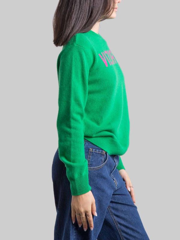 MAGLIA GIROCOLLO VERDE CON GRAFICA "VIZIATA"