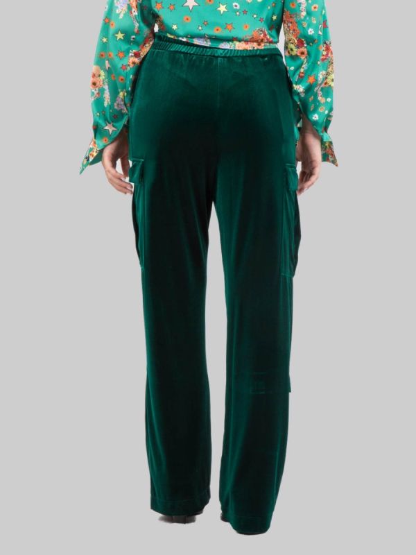 PANTALONI CARGO IN VELLUTO VERDE BOSCO CON ELASTICO IN VITA