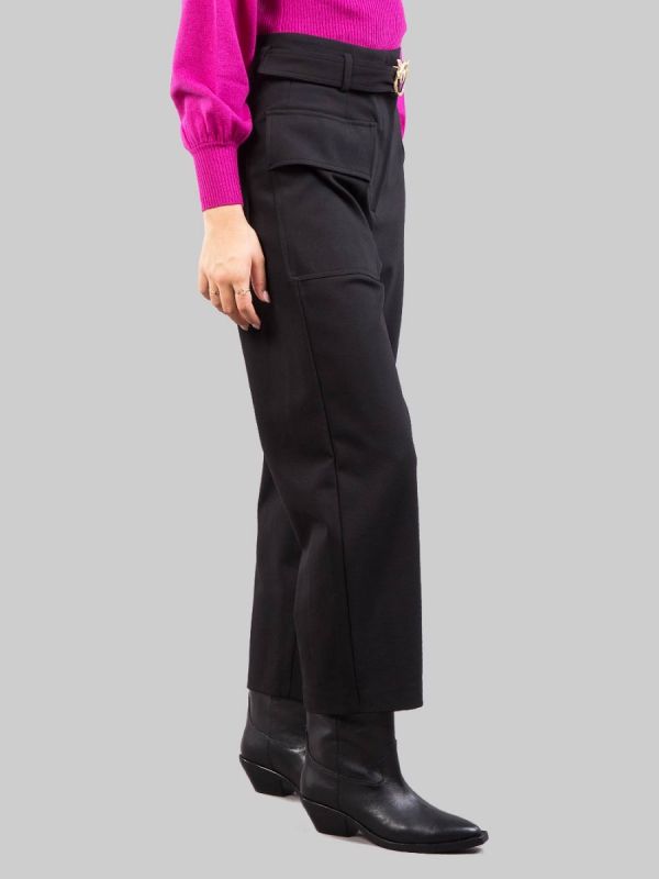 PANTALONI CARGO NERI IN TESSUTO ELASTICIZZATO CON CINTURA LOVE BIRDS