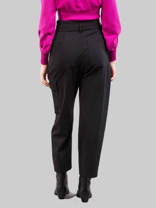 PANTALONI CARGO NERI IN TESSUTO ELASTICIZZATO CON CINTURA LOVE BIRDS