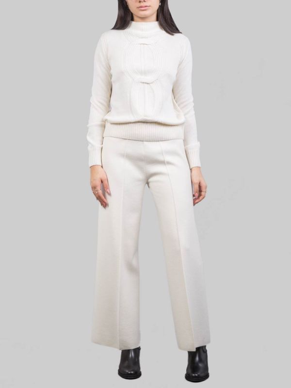MILK WHITE STRETCH WOOL CROPPED PANTS