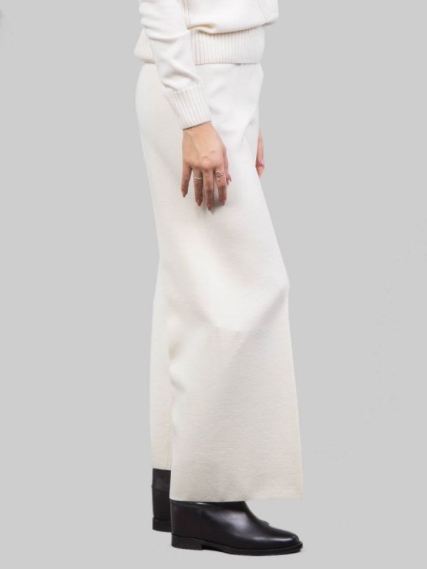 MILK WHITE STRETCH WOOL CROPPED PANTS