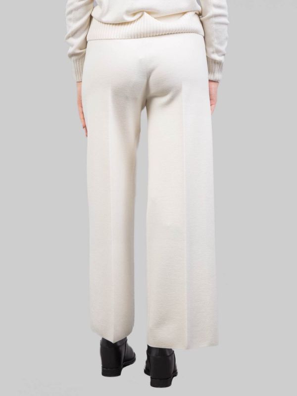 MILK WHITE STRETCH WOOL CROPPED PANTS