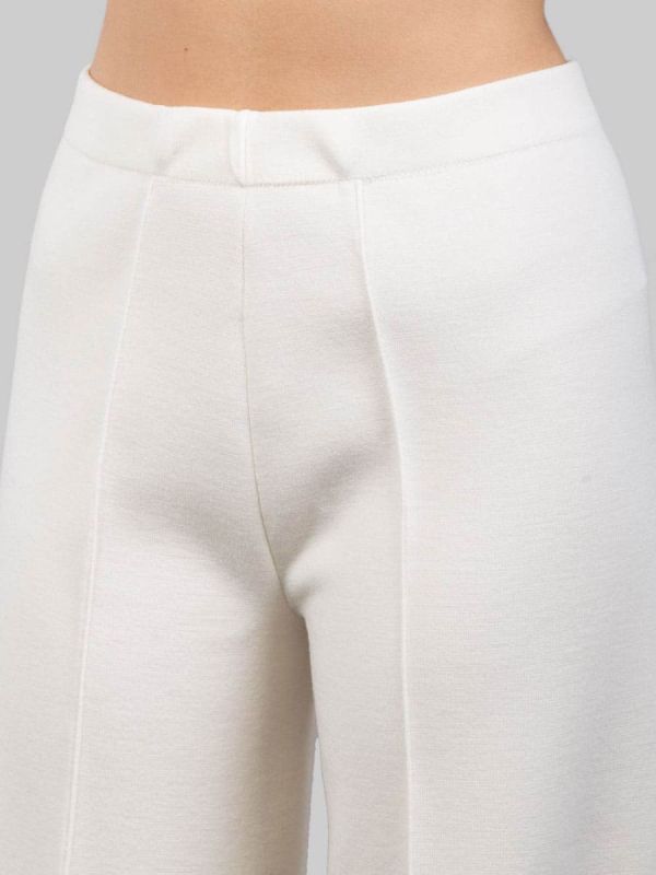 MILK WHITE STRETCH WOOL CROPPED PANTS