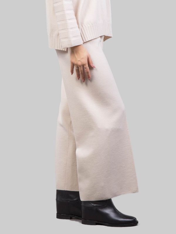 PANTALONI CROPPED IN LANA ELASTICIZZATI GESSO