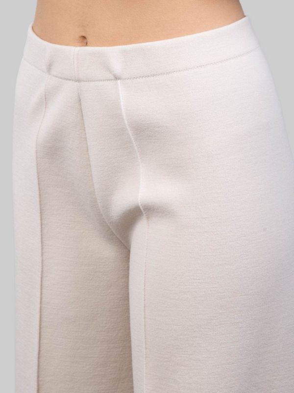 PANTALONI CROPPED IN LANA ELASTICIZZATI GESSO