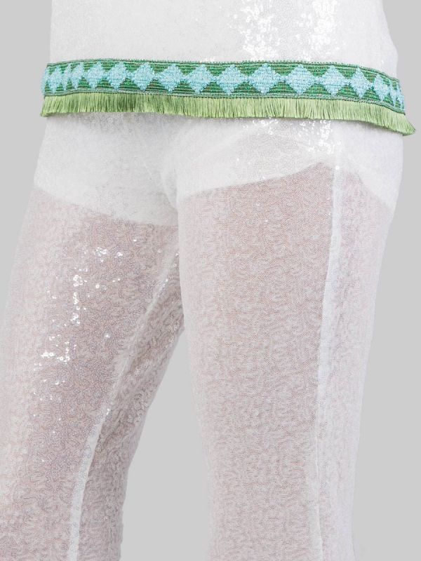 PANTALONI FLARE BIANCHI REALIZZATI CON MICRO PAILLETTES RICAMATE