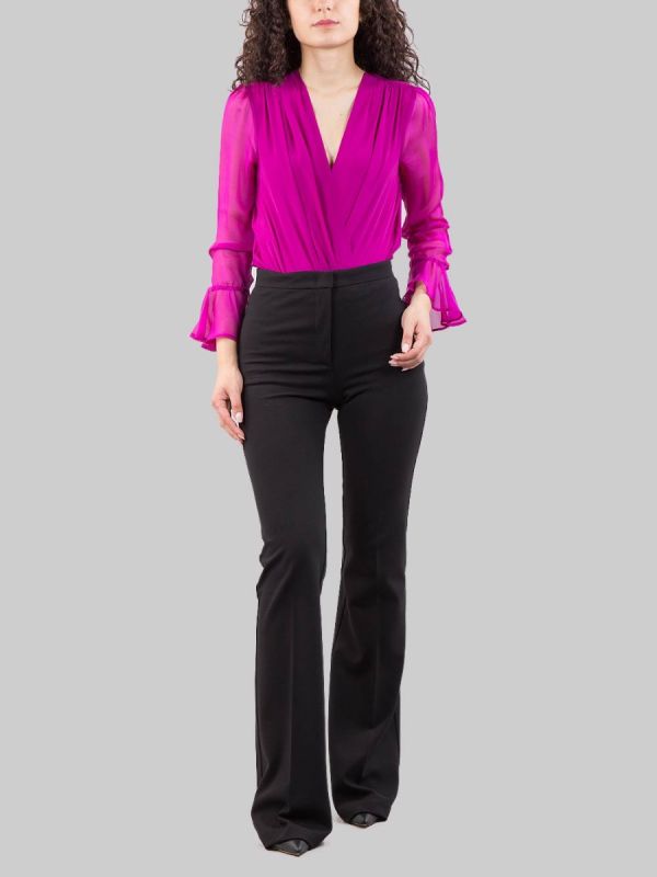 PANTALONI FLARE HULKA NERI IN TESSUTO ELASTICIZZATO