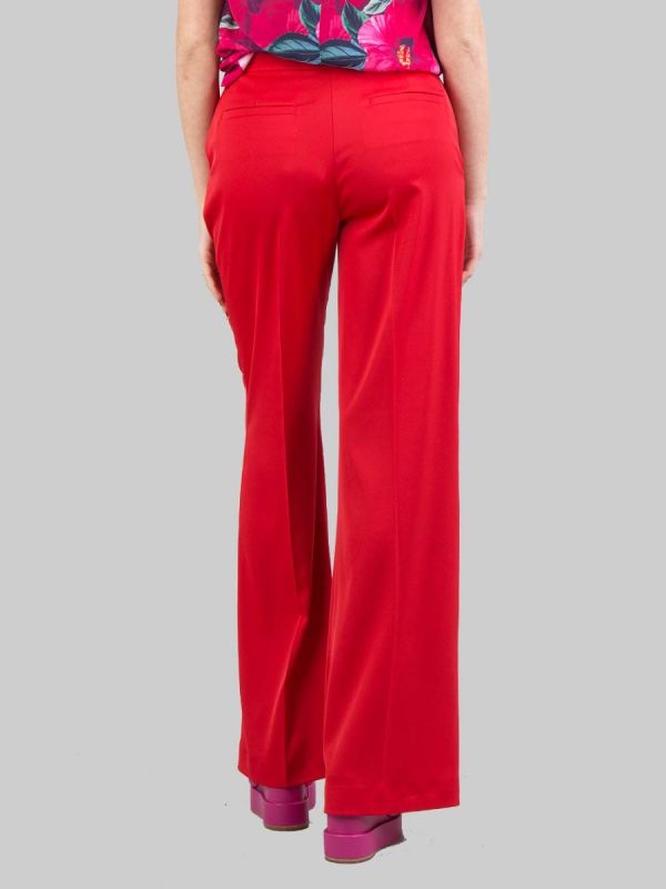 PANTALONI FLARE ROSSI IN TESSUTO LUCIDO A VITA ALTA