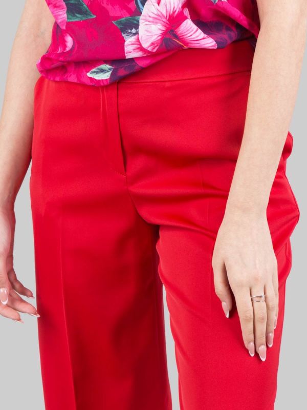 PANTALONI FLARE ROSSI IN TESSUTO LUCIDO A VITA ALTA