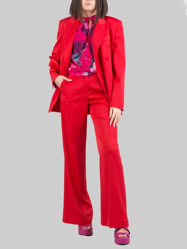 PANTALONI FLARE ROSSI IN TESSUTO LUCIDO A VITA ALTA