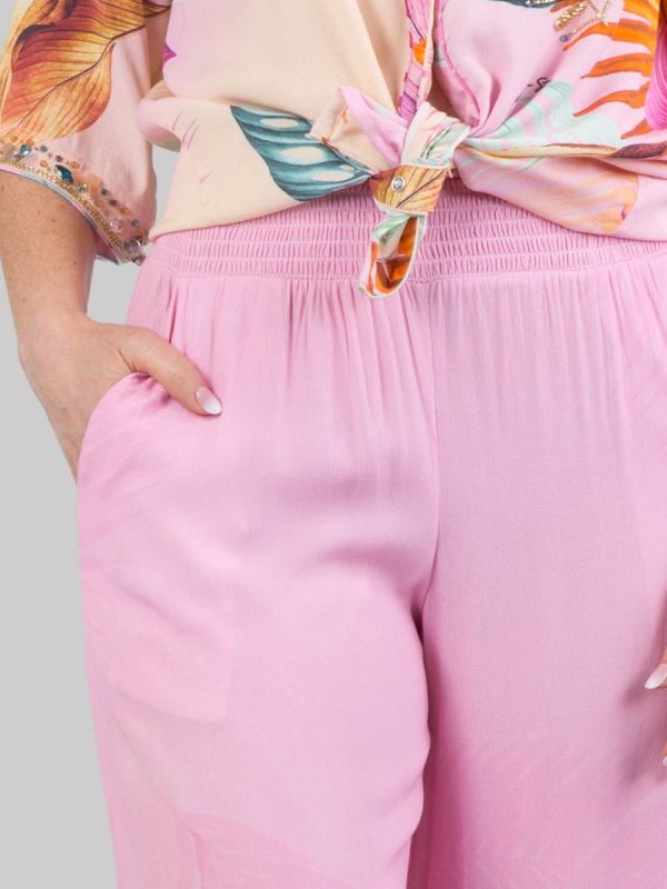 PANTALONI IN MISTO SETA CON DECORAZIONI IN PERLINE, STRASS E PIETRE COLORATE