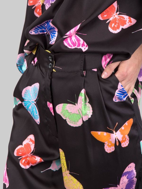 PANTALONI LARGHI A FANTASIA FARFALLE CON RISVOLTI