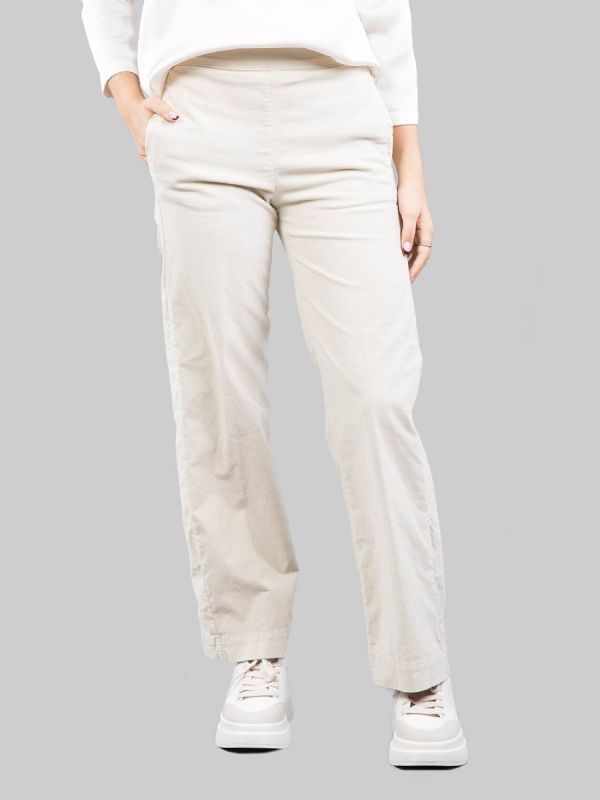 RELAXED CHINO HIGH WAISTED CREAM VELVET STRETCH PANTS