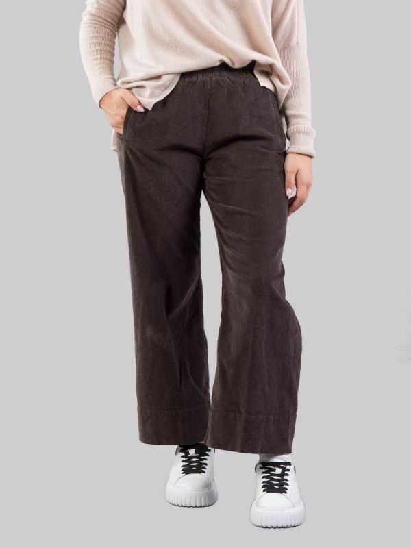 PANTALONI RELAXED MARRONE CAFFÈ A COSTINE CON ELASTICO IN VITA