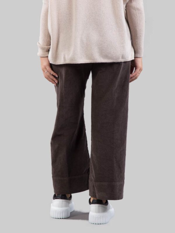 PANTALONI RELAXED MARRONE CAFFÈ A COSTINE CON ELASTICO IN VITA