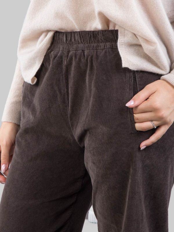 PANTALONI RELAXED MARRONE CAFFÈ A COSTINE CON ELASTICO IN VITA