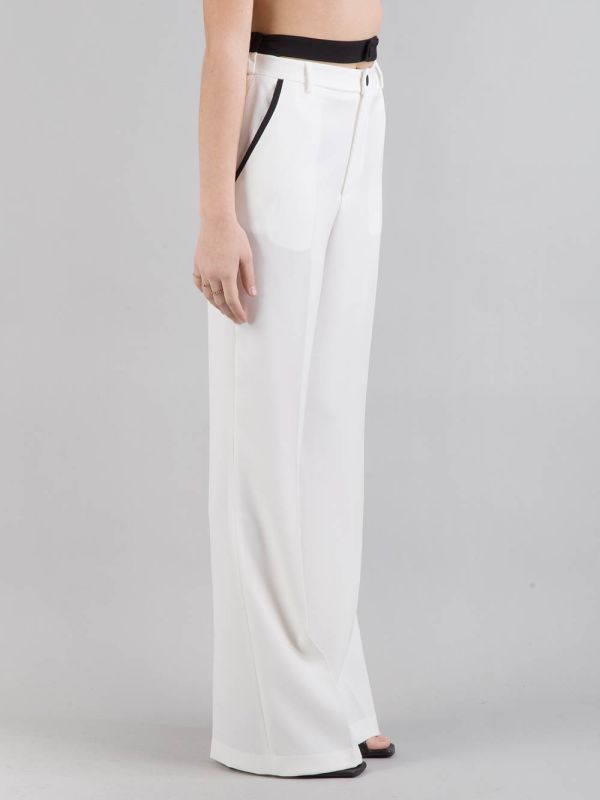 PANTALONI VITA ALTA PALAZZO IN GABARDINA DI LANA E VISCOSA GRIGIO SMOKE