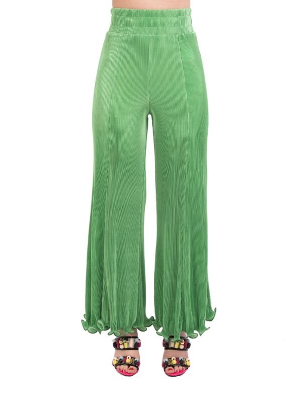 PANTALONI VITA ALTA VERDE BRILLANTE IN TESSUTO ELASTICIZZATO