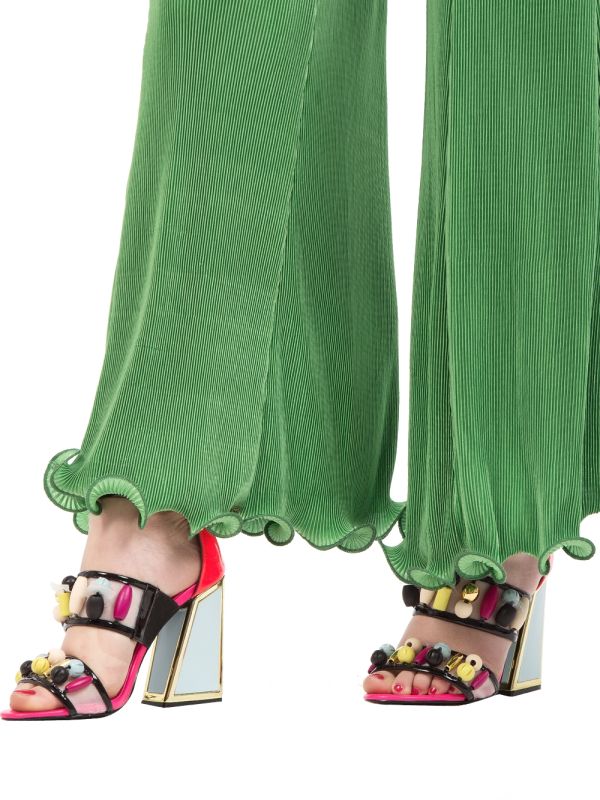 PANTALONI VITA ALTA VERDE BRILLANTE IN TESSUTO ELASTICIZZATO