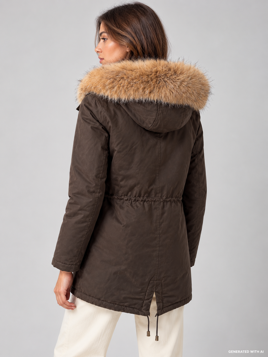 Parka Brenna in tessuto cerato con interno in eco pelliccia