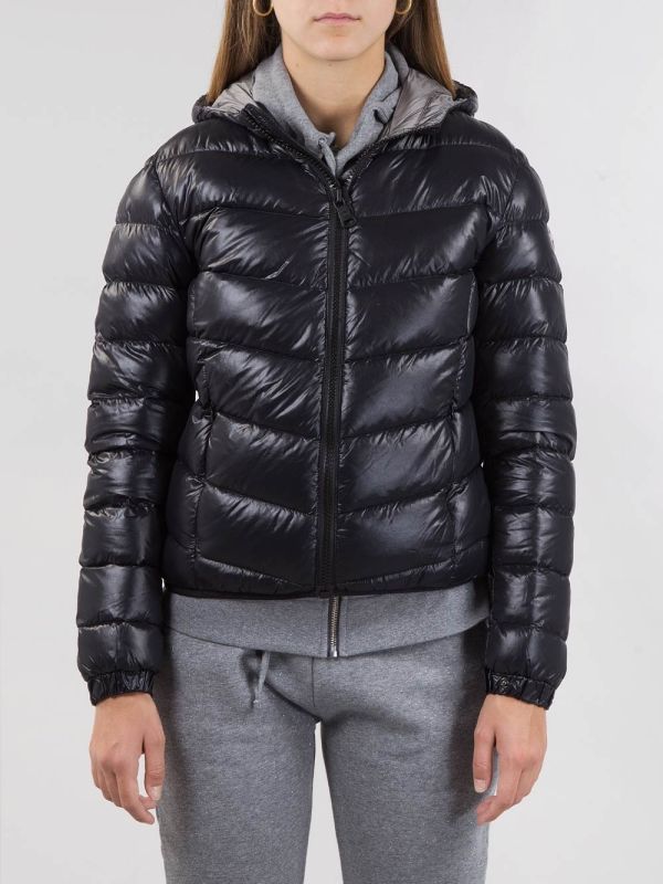 PIUMINO CON CAPPUCCIO IN NYLON TECNICO LUCIDO