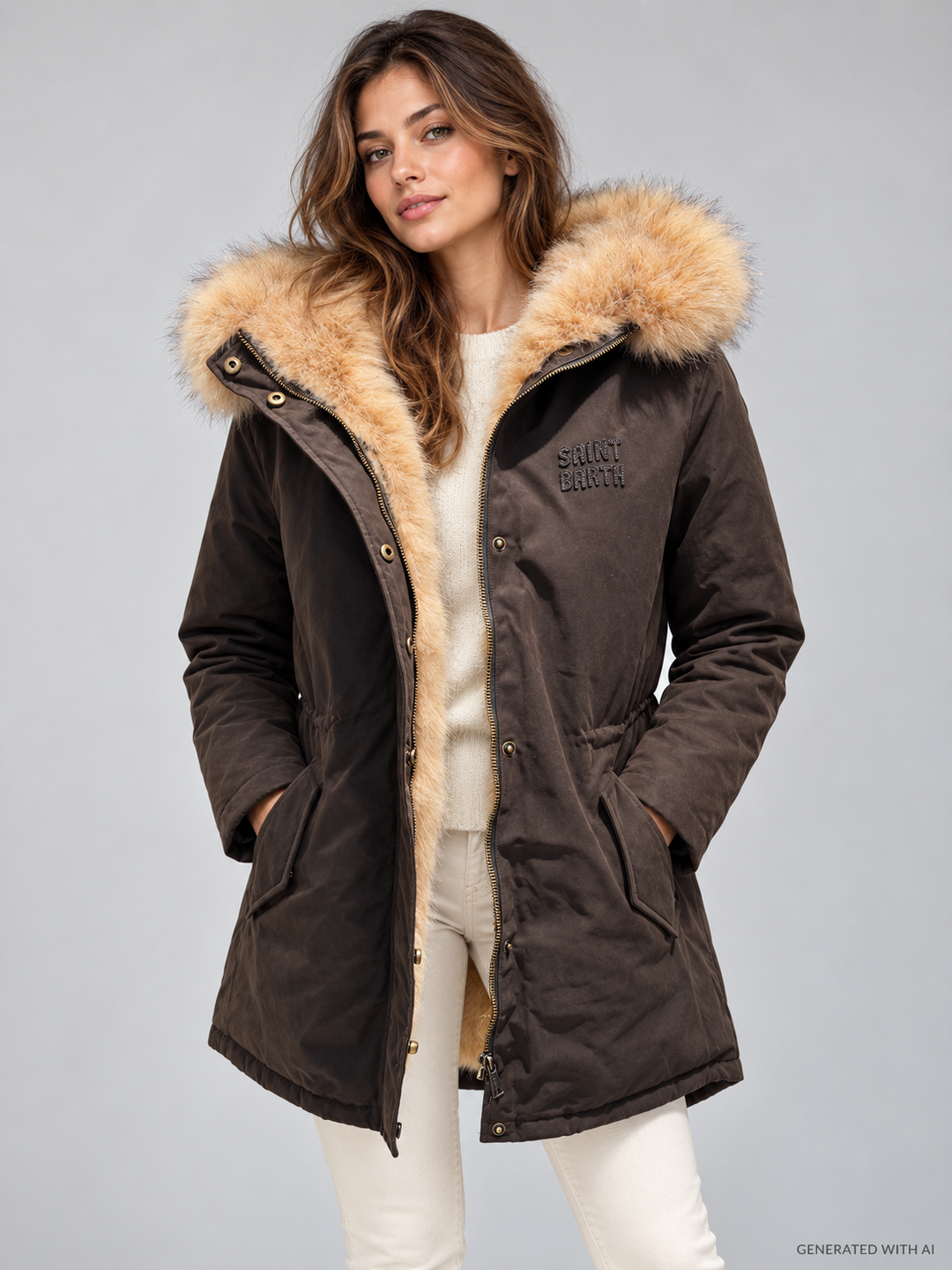 Parka Brenna in tessuto cerato con interno in eco pelliccia