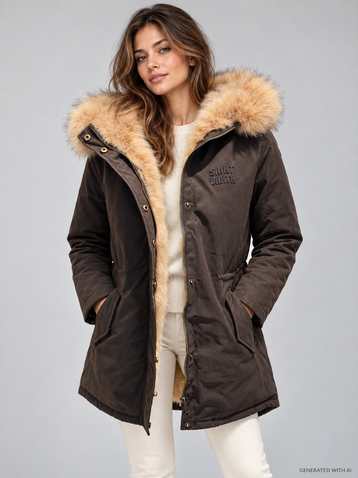 Parka Brenna in tessuto cerato con interno in eco pelliccia