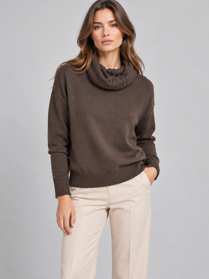 Maglia in 100% Lana Merinos Marrone con Collo Morbido