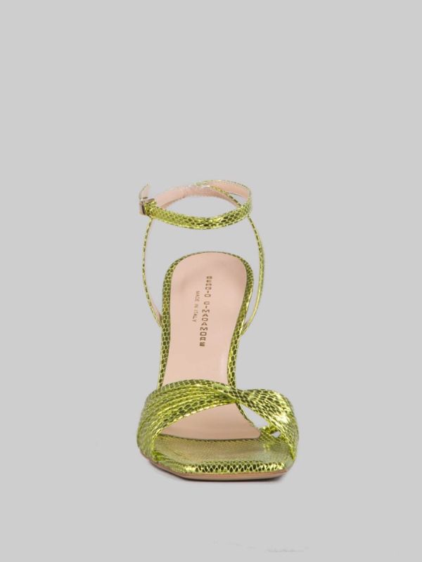 VIPER EFFECT LAMINATED LEATHER SANDALS LIME