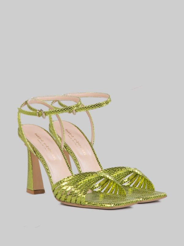 VIPER EFFECT LAMINATED LEATHER SANDALS LIME