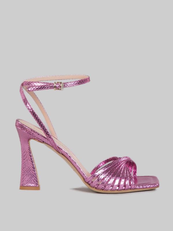 PINK VIPER EFFECT LAMINATED LEATHER SANDALS