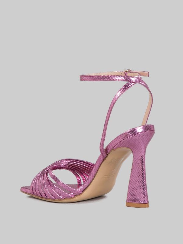 PINK VIPER EFFECT LAMINATED LEATHER SANDALS