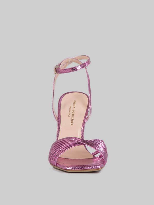 PINK VIPER EFFECT LAMINATED LEATHER SANDALS