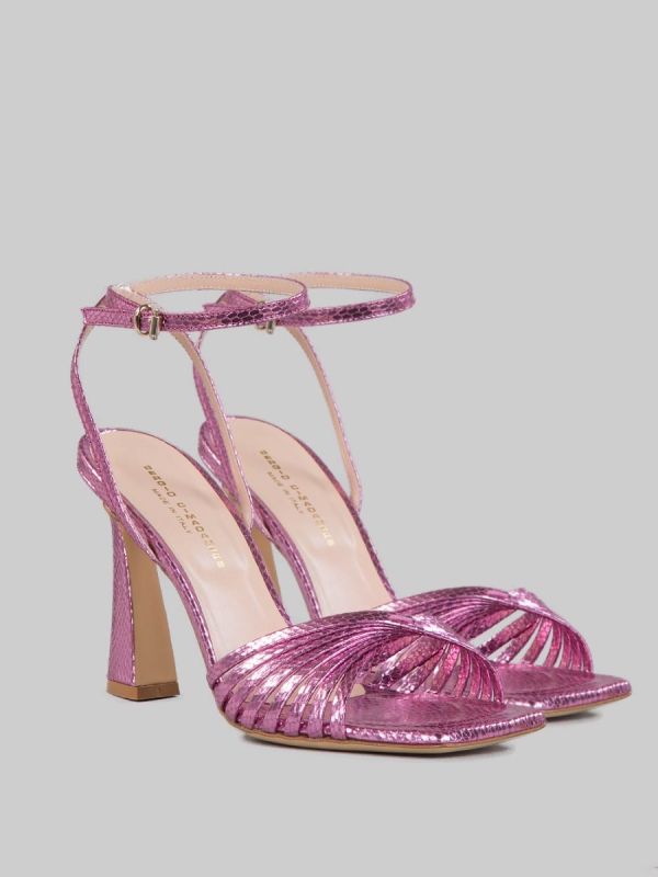 PINK VIPER EFFECT LAMINATED LEATHER SANDALS