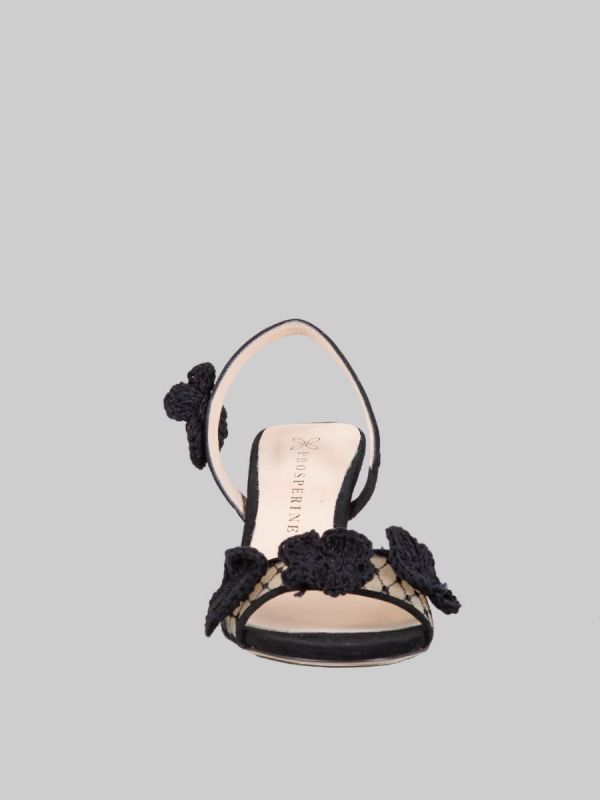 SUEDE AND MESH SANDALS EMBROIDERED WITH CROCHET FLOWERS