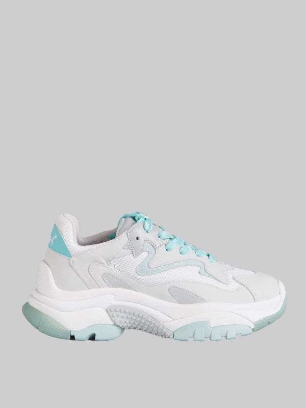 SNEAKER ADDICT IN PELLE E TELA TECNICA BIANCHE E CELESTE ACQUA