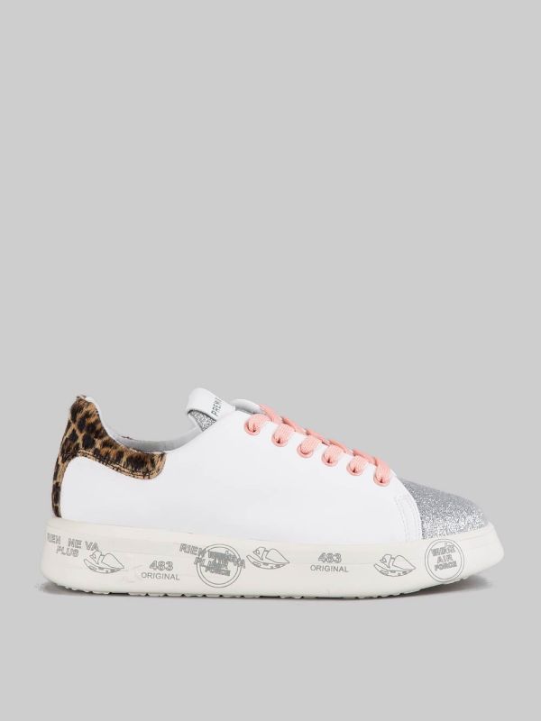 SNEAKER BELLE IN PELLE BIANCA CON DETTAGLI IN GLITTER E CAVALLINO ANIMALIER