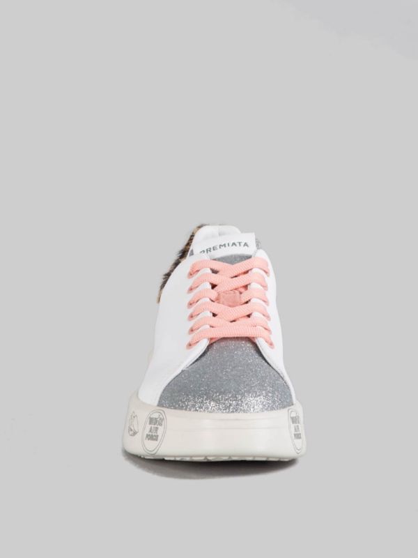 SNEAKER BELLE IN PELLE BIANCA CON DETTAGLI IN GLITTER E CAVALLINO ANIMALIER